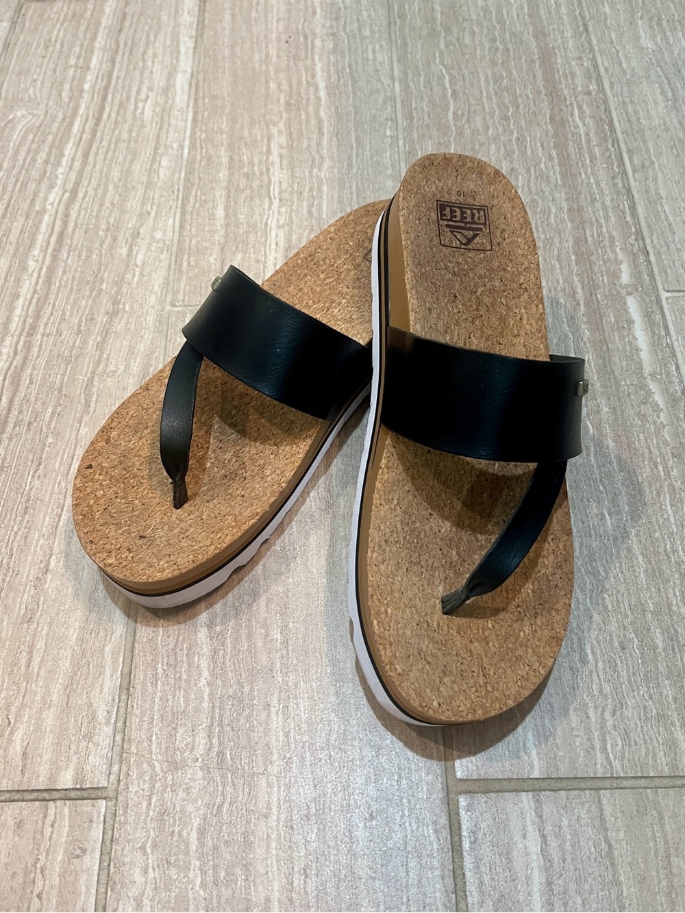 Reef Black Cork Footbed Slide-Style Sandals
